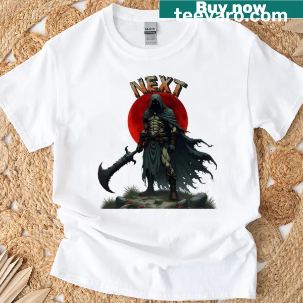 Fantasy warrior graphic T-shirt with a challenging pose