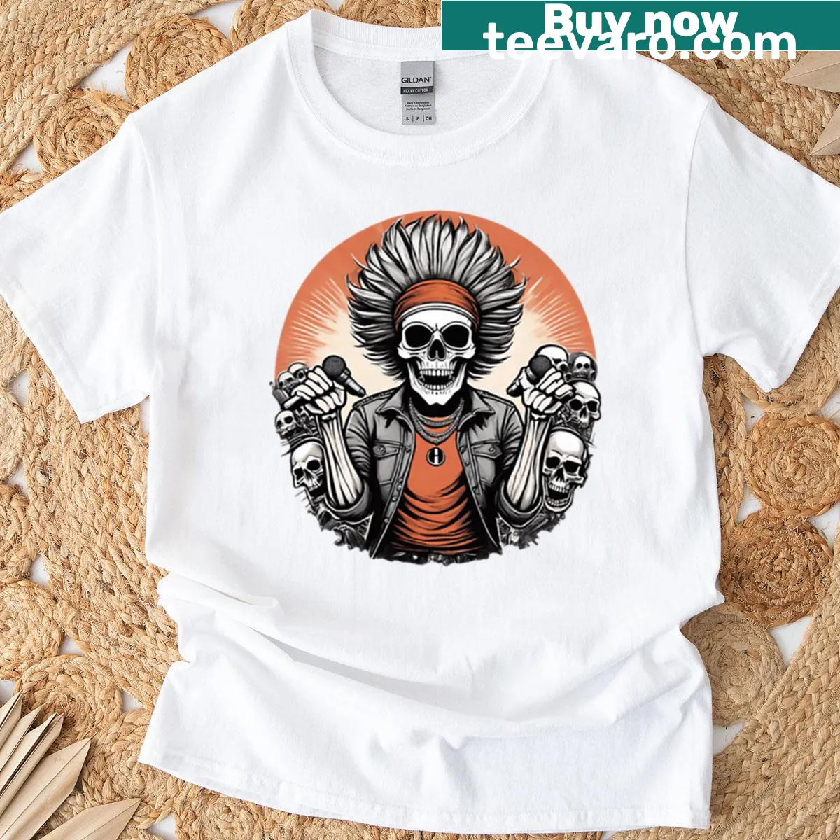 Skeleton graphic t-shirt with a crown illustration — on a men's t-shirt