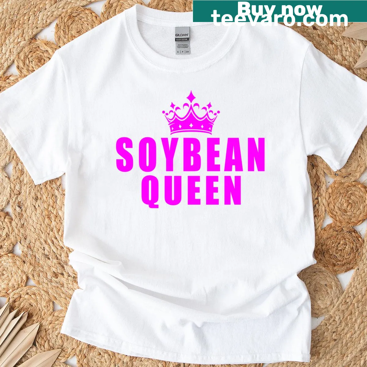 Funny Soybean Queen t-shirt with playful typography — on a men's t-shirt