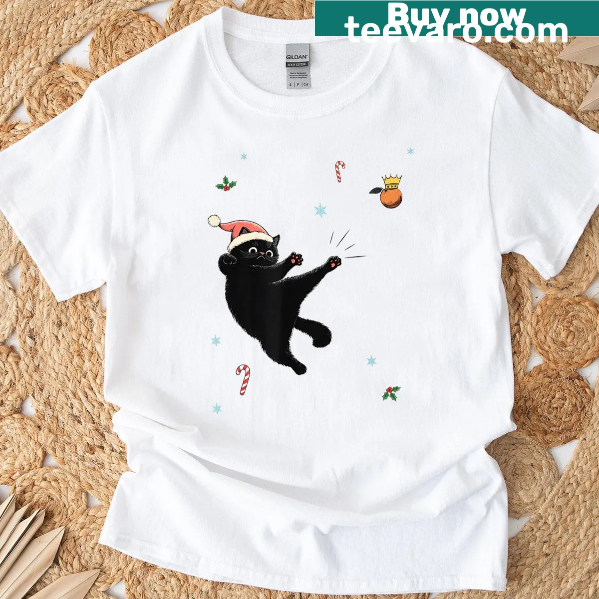 Black cat illustration with orange elements and No Kings text for activism — on a men's t-shirt