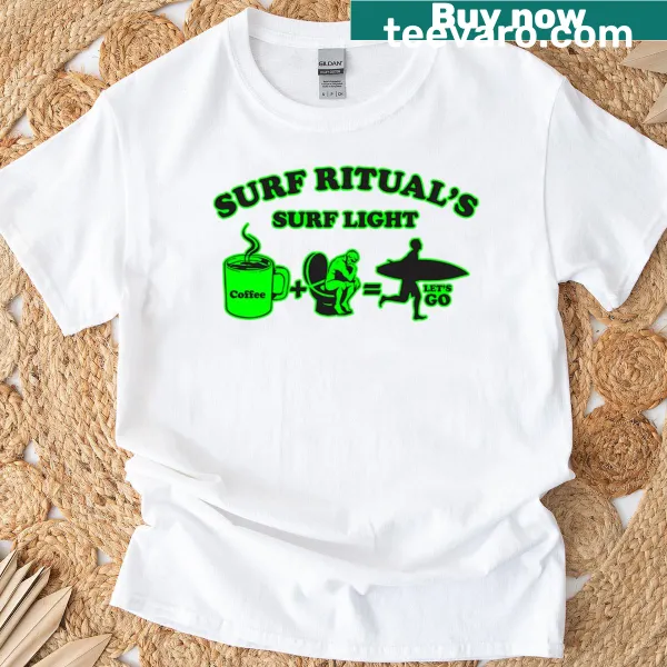 Illustration of morning surf rituals on a T-shirt