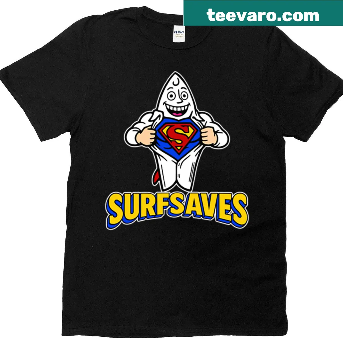 Funny surfer cartoon design T-shirt for surf enthusiasts — on a men's t-shirt