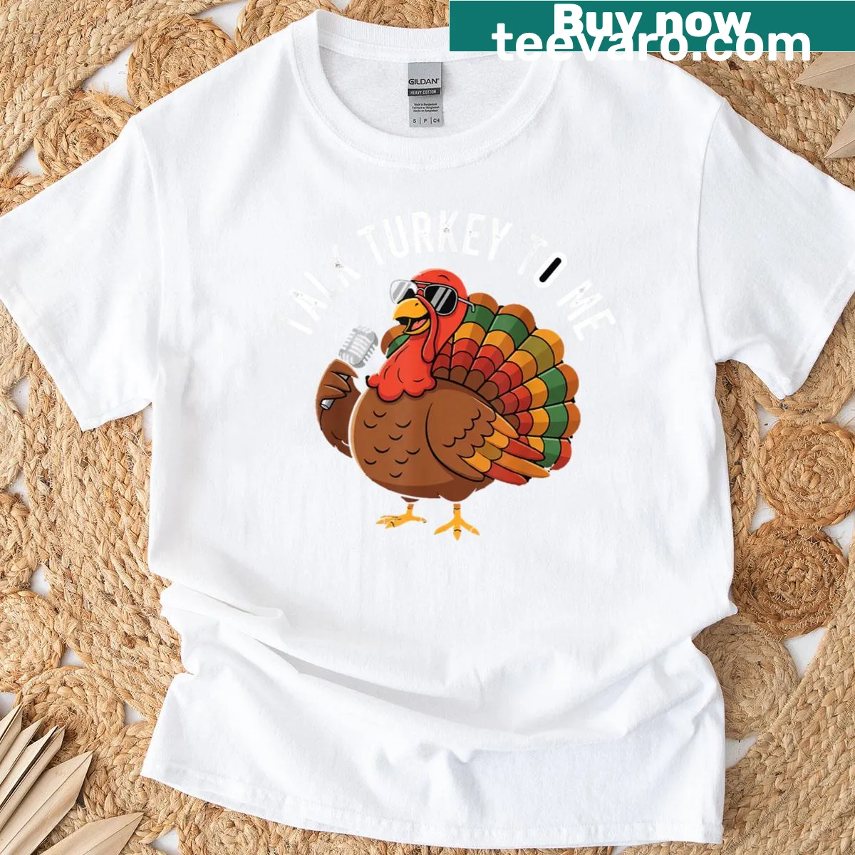 Funny Thanksgiving pun 'Talk Turkey To Me' on t-shirt — on a men's t-shirt