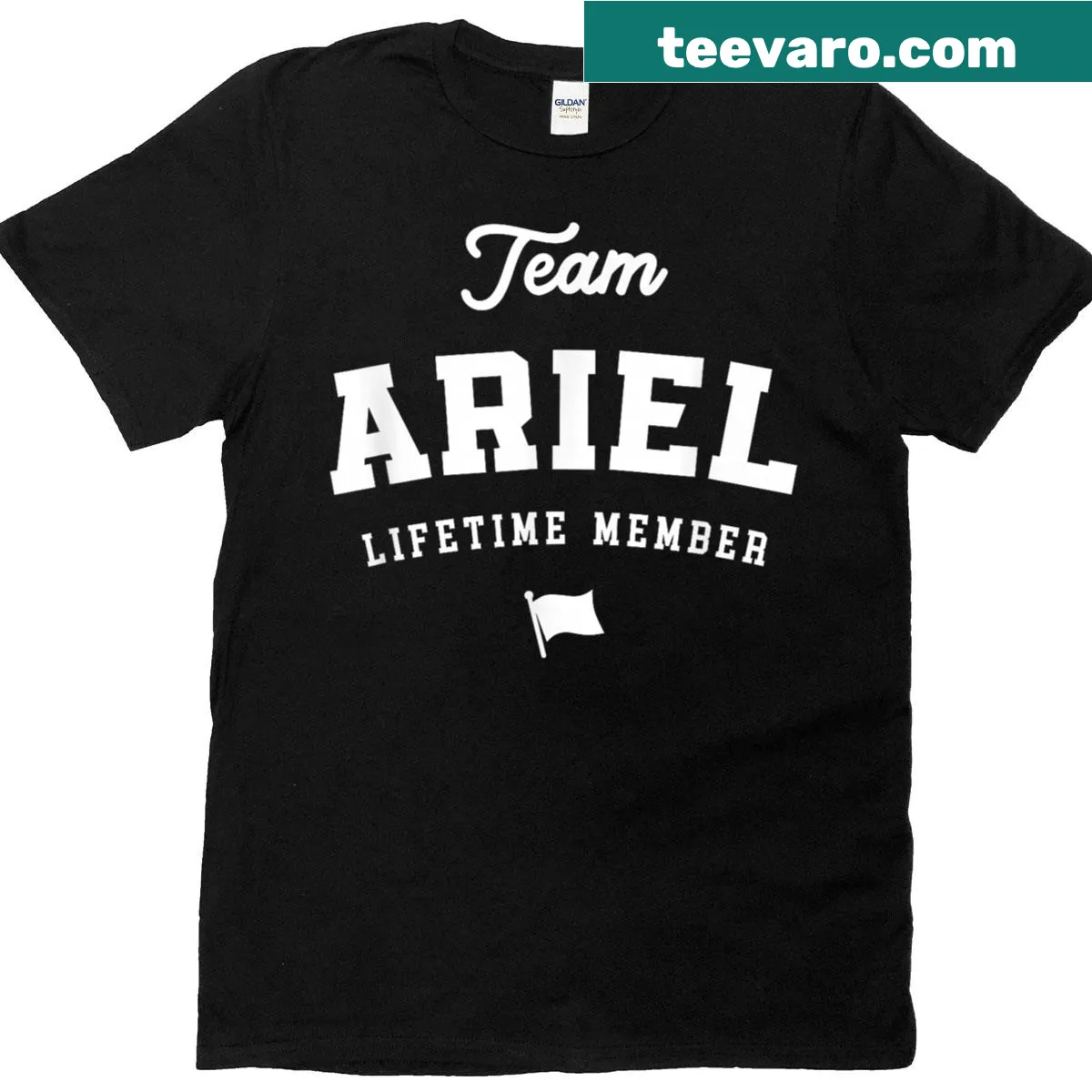 Hand-lettered Team Ariel Lifetime Member graphic — on a men's t-shirt