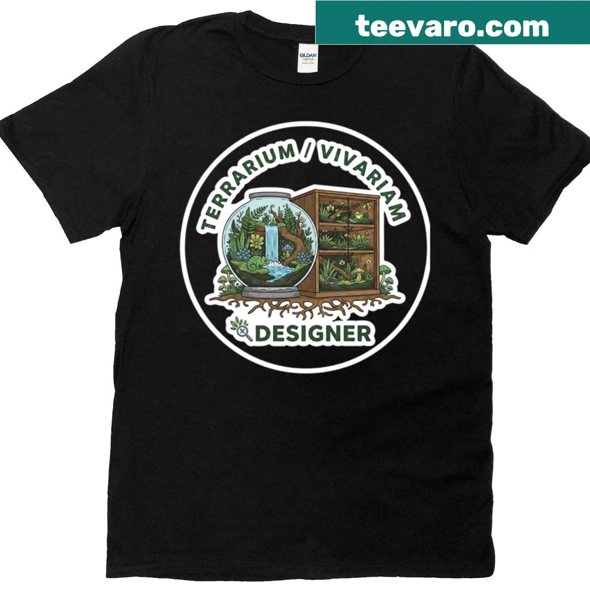 Terrarium design T-shirt celebrating the art of vivarium crafting — on a men's t-shirt