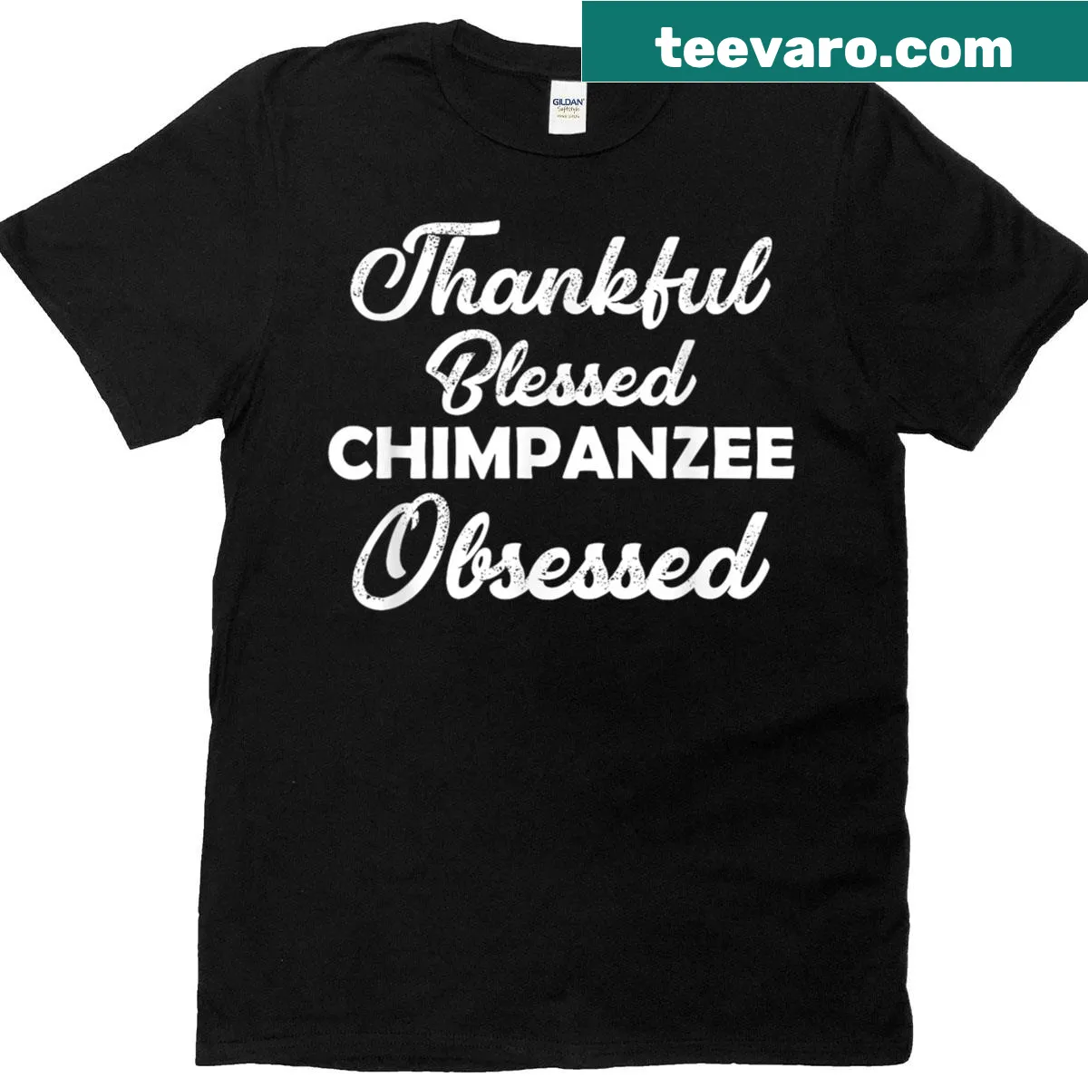 Funny chimpanzee graphic saying thankful blessed on a T-shirt — on a men's t-shirt