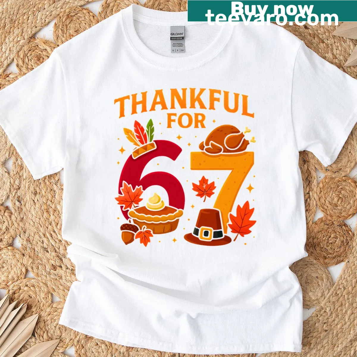 Funny Thanksgiving T-shirt with the phrase Thankful for 67 — on a men's t-shirt