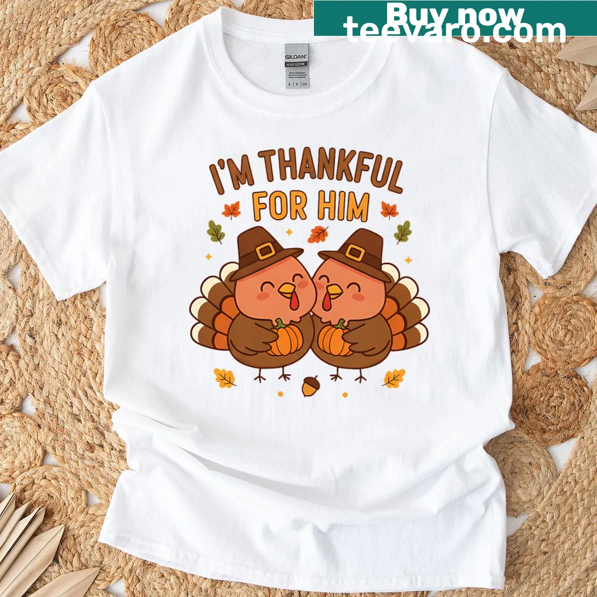 Funny matching couple's Thanksgiving t-shirt — on a men's t-shirt