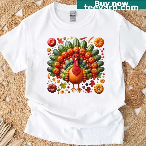 Turkey made of vegetables graphic t-shirt for Thanksgiving
