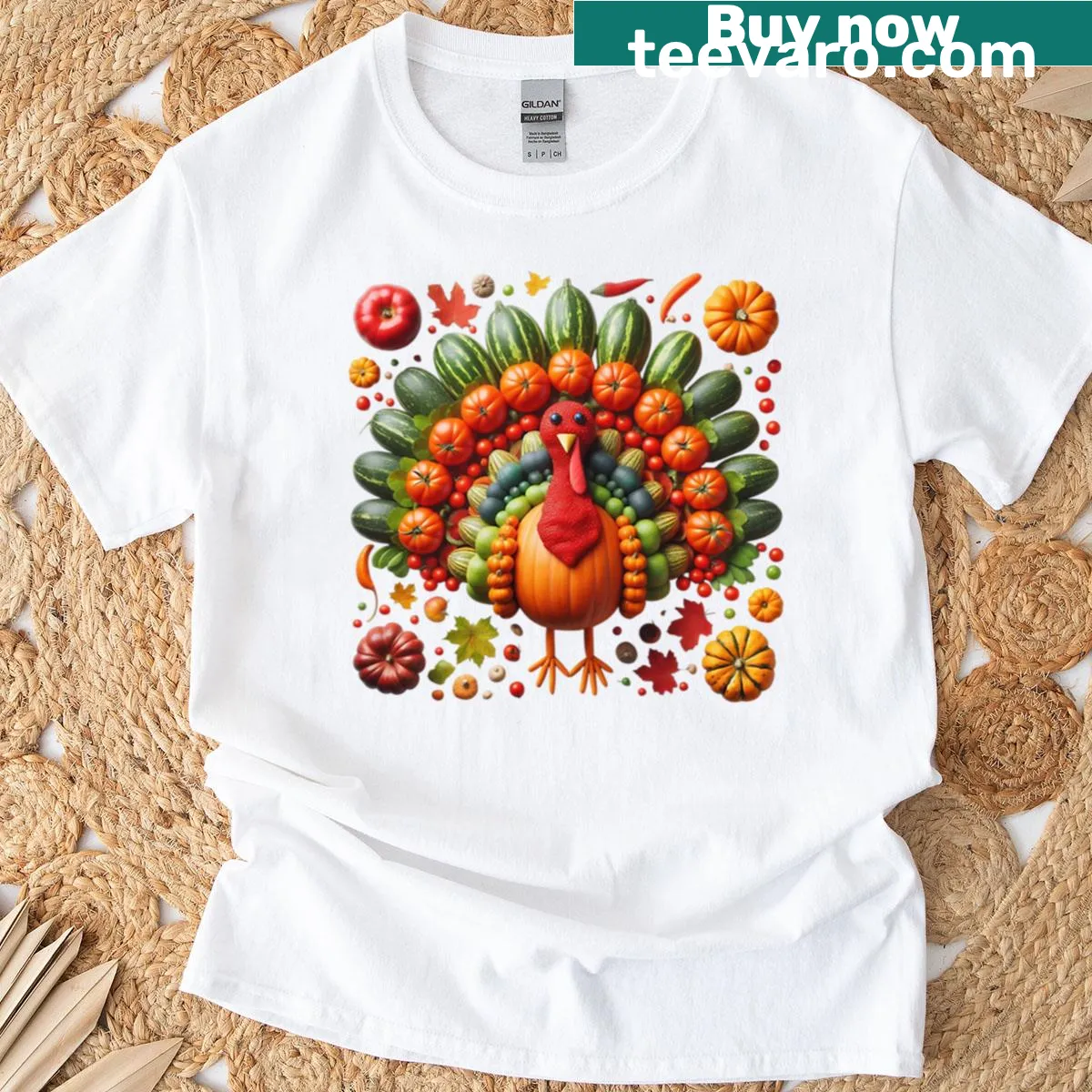Turkey made of vegetables graphic t-shirt for Thanksgiving — on a men's t-shirt