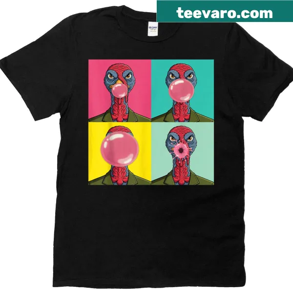 Funny pop art turkey graphic with bubble gum for Thanksgiving