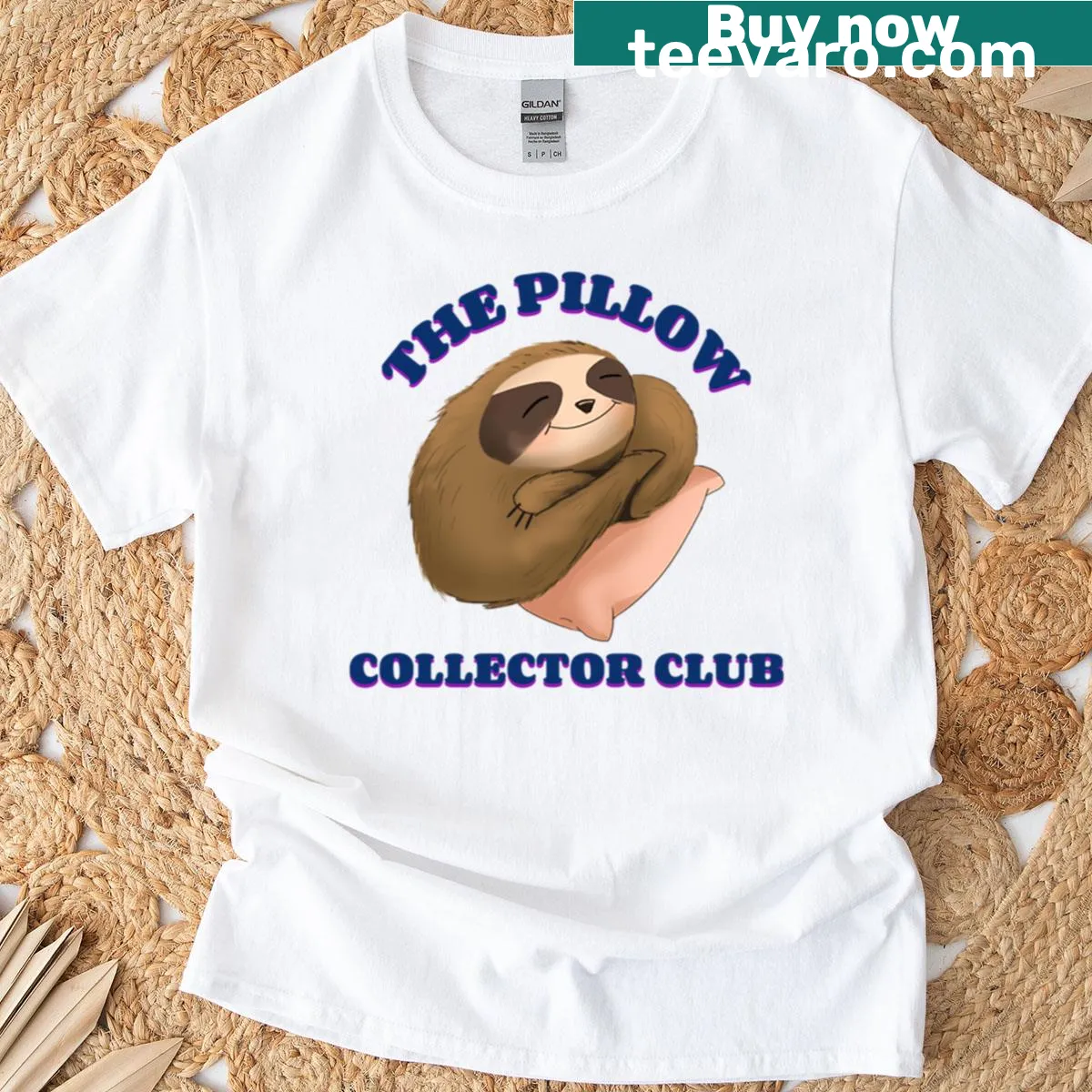 Illustrated Pillow Collector Club T-shirt with whimsical designs — on a men's t-shirt