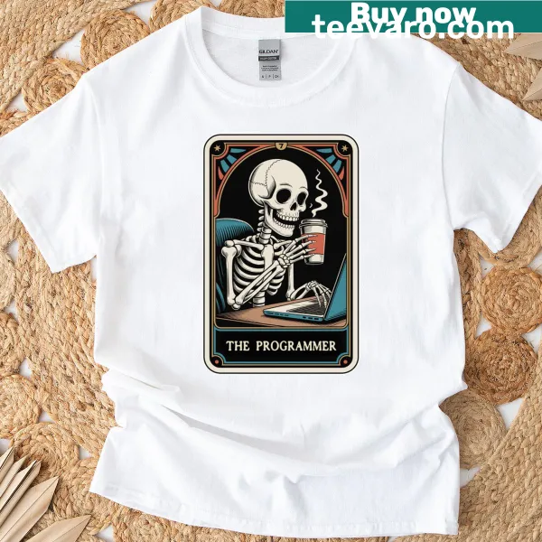 Tarot card themed Programmer shirt with whimsical illustrations