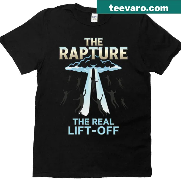 Vintage-inspired T-shirt with 'The Rapture The Real Lift-off' text