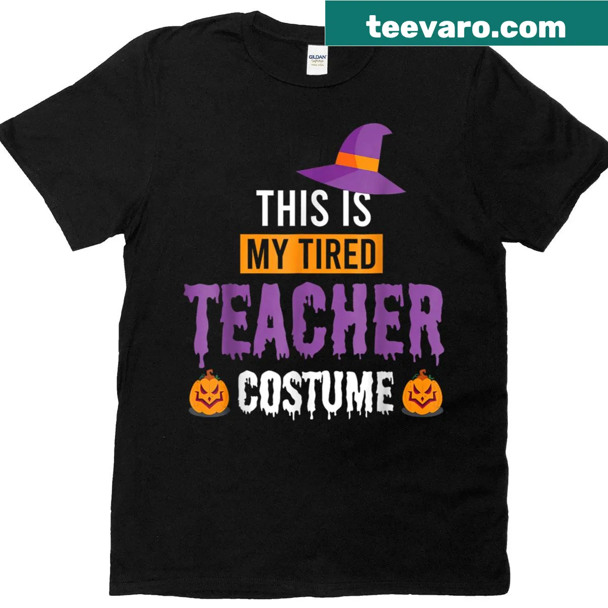 Funny T-shirt for tired teachers with a Halloween costume theme — on a men's t-shirt