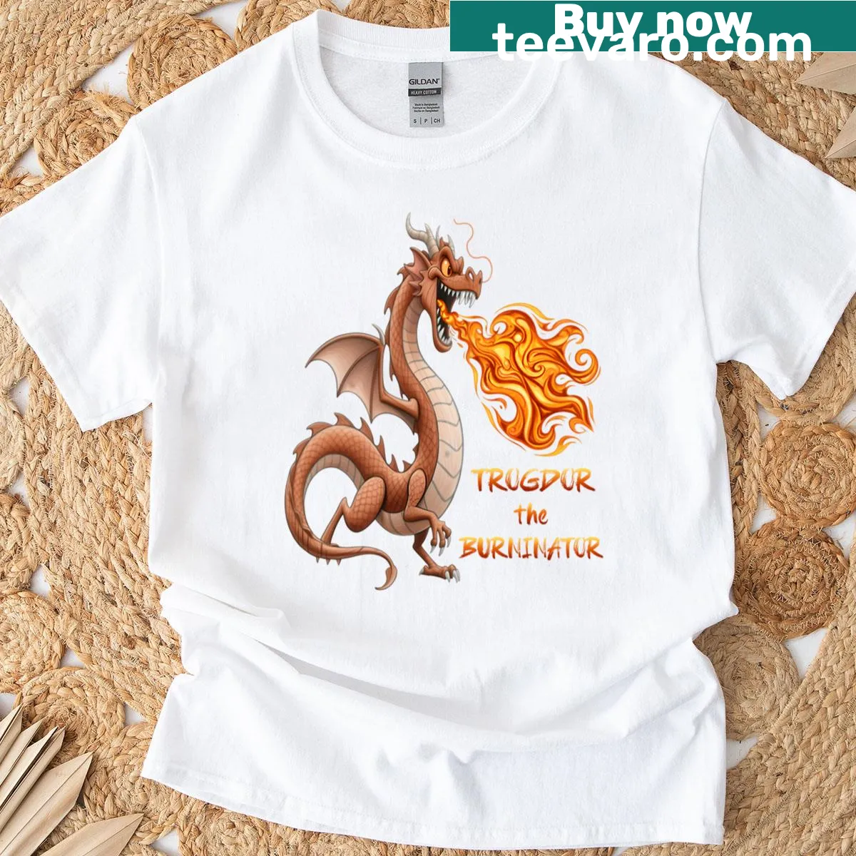 Cartoon art of Trogdor the Flamebringer from internet meme culture — on a men's t-shirt