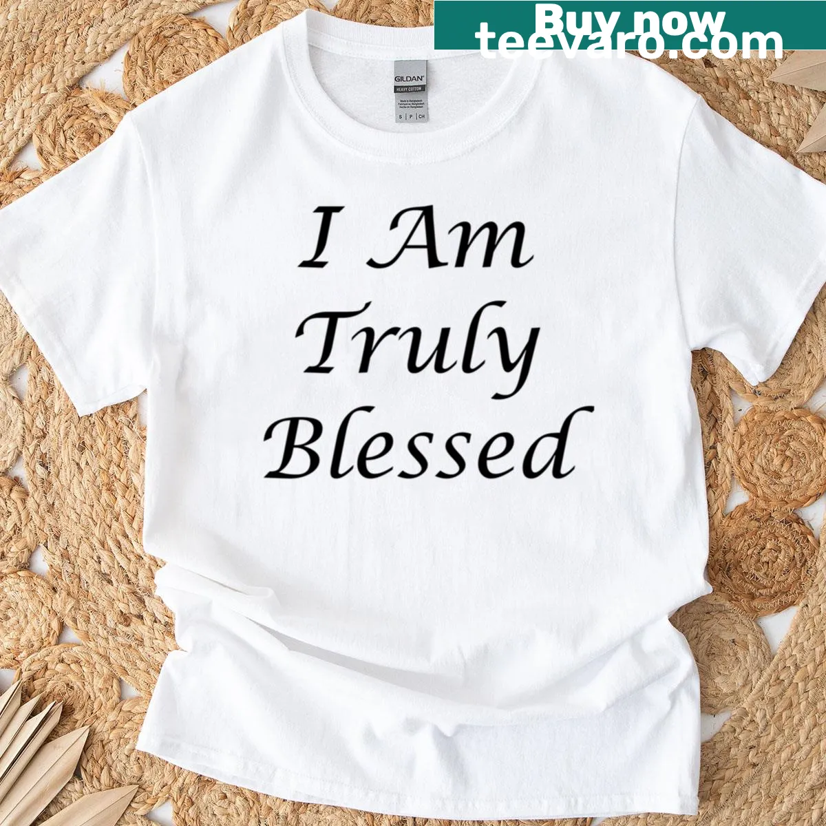 Typography t-shirt featuring the phrase 'Truly Blessed' prominently displayed — on a men's t-shirt
