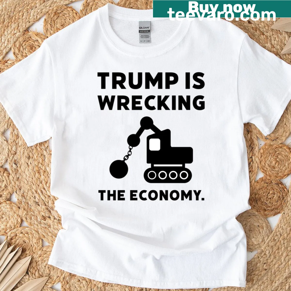 Text graphic t-shirt expressing economic concerns — on a men's t-shirt