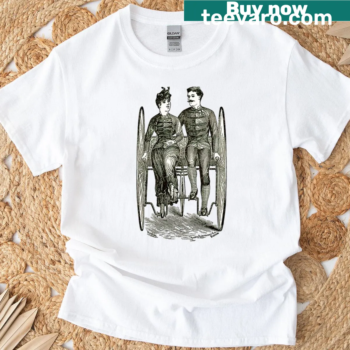 Vintage tricycle advertisement graphic t-shirt — on a men's t-shirt