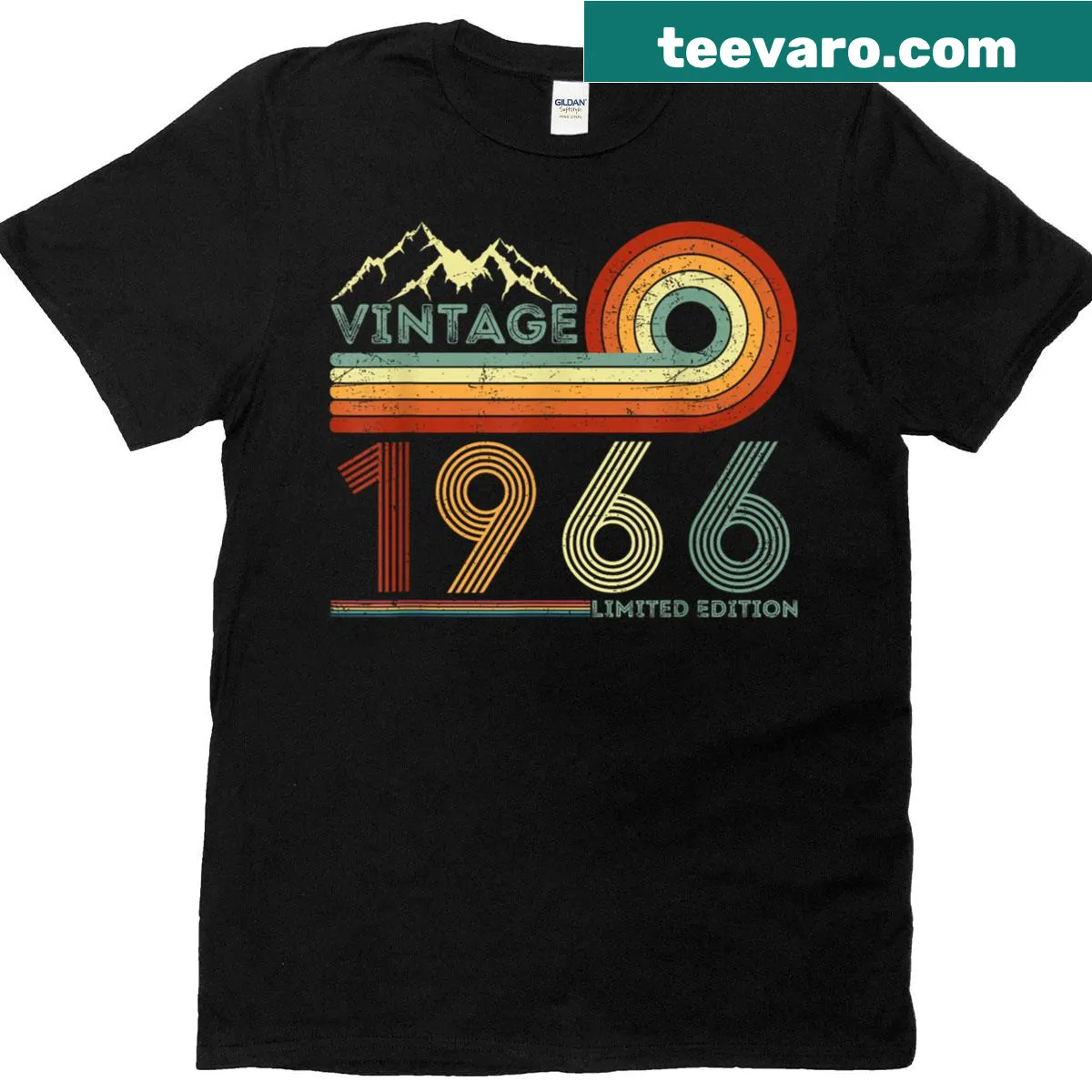 Vintage 1966 birthday t-shirt with bold typography — on a men's t-shirt