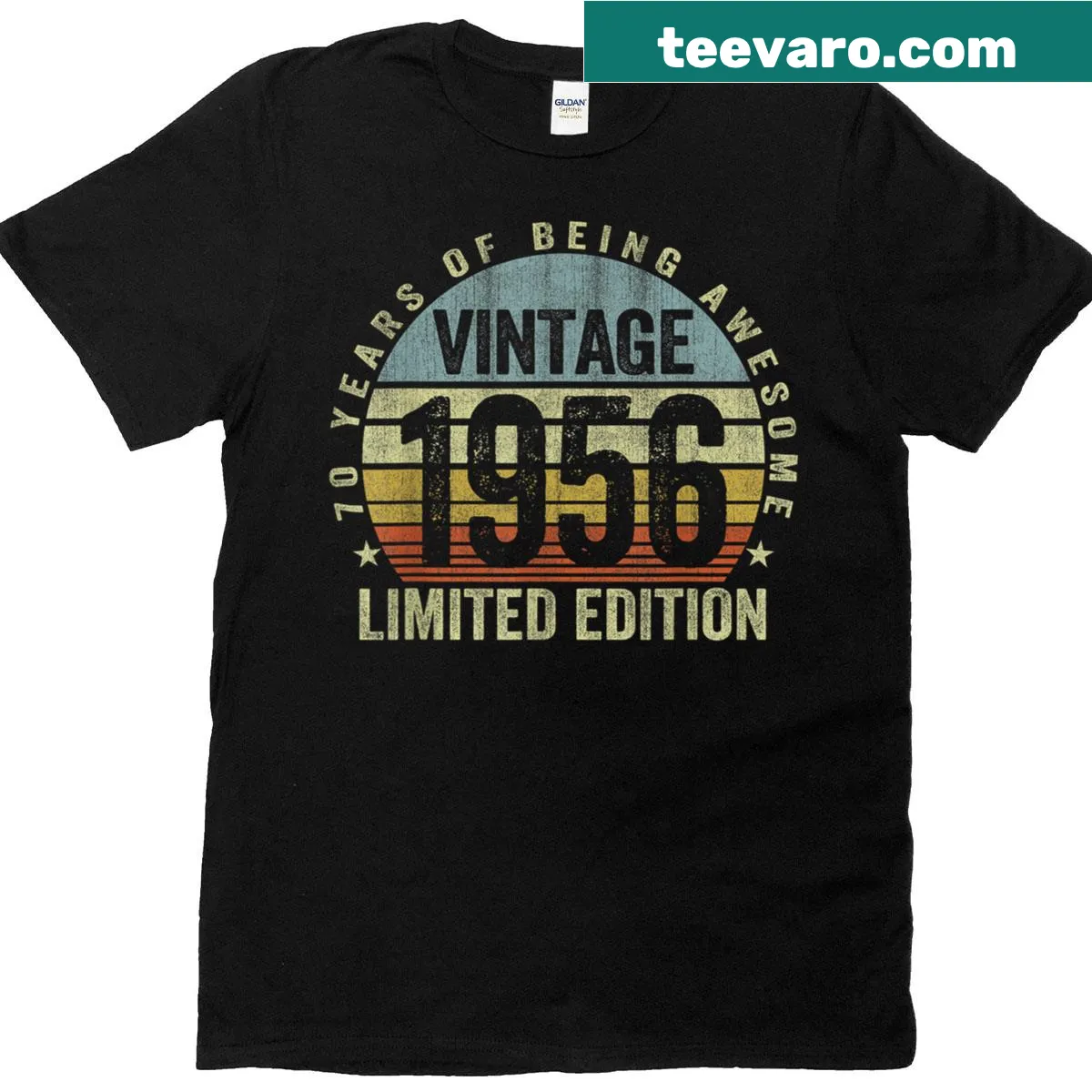 Retro t-shirt celebrating 70th birthday for those born in 1956 — on a men's t-shirt