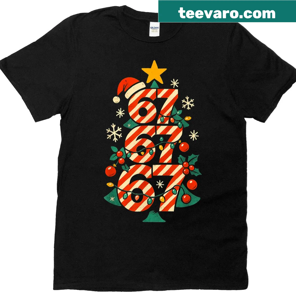 Vintage Christmas t-shirt featuring holiday tree and candy cane — on a men's t-shirt