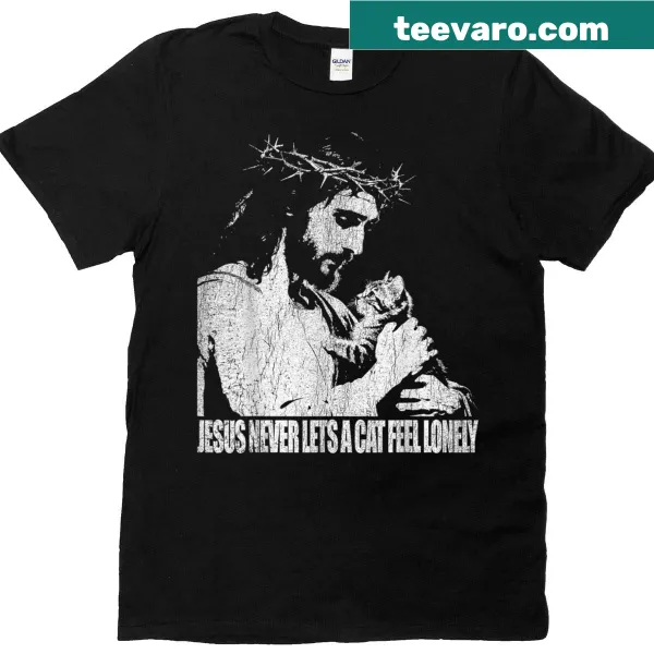 Vintage-style t-shirt with Jesus graphic and cat motifs