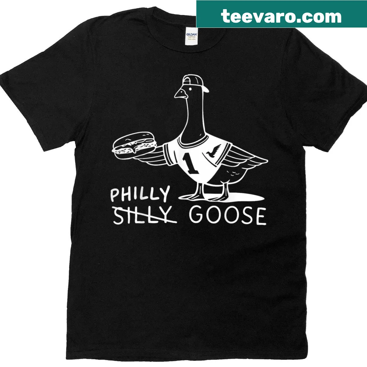 Vintage t-shirt with a prideful Philly goose graphic — on a men's t-shirt