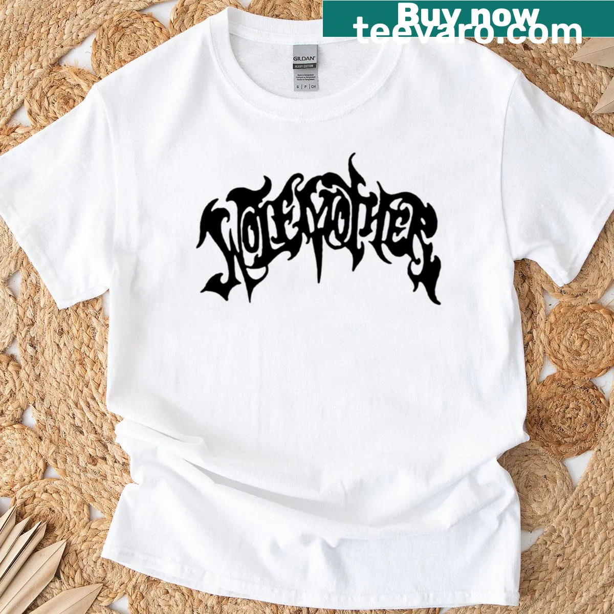 Wolfmother band t-shirt with a bold logo illustration — on a men's t-shirt