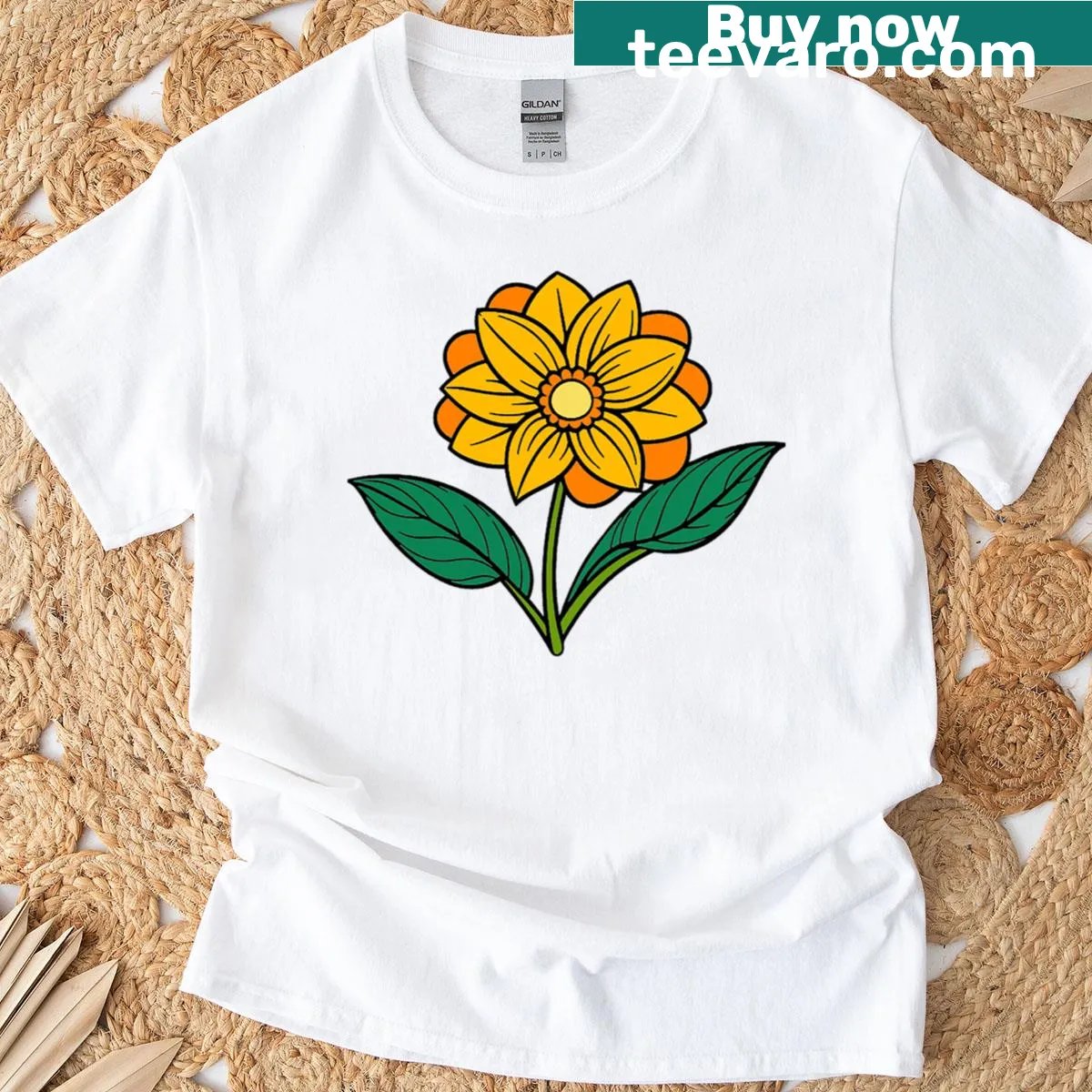 Bright floral illustration of yellow flowers t-shirt — on a men's t-shirt