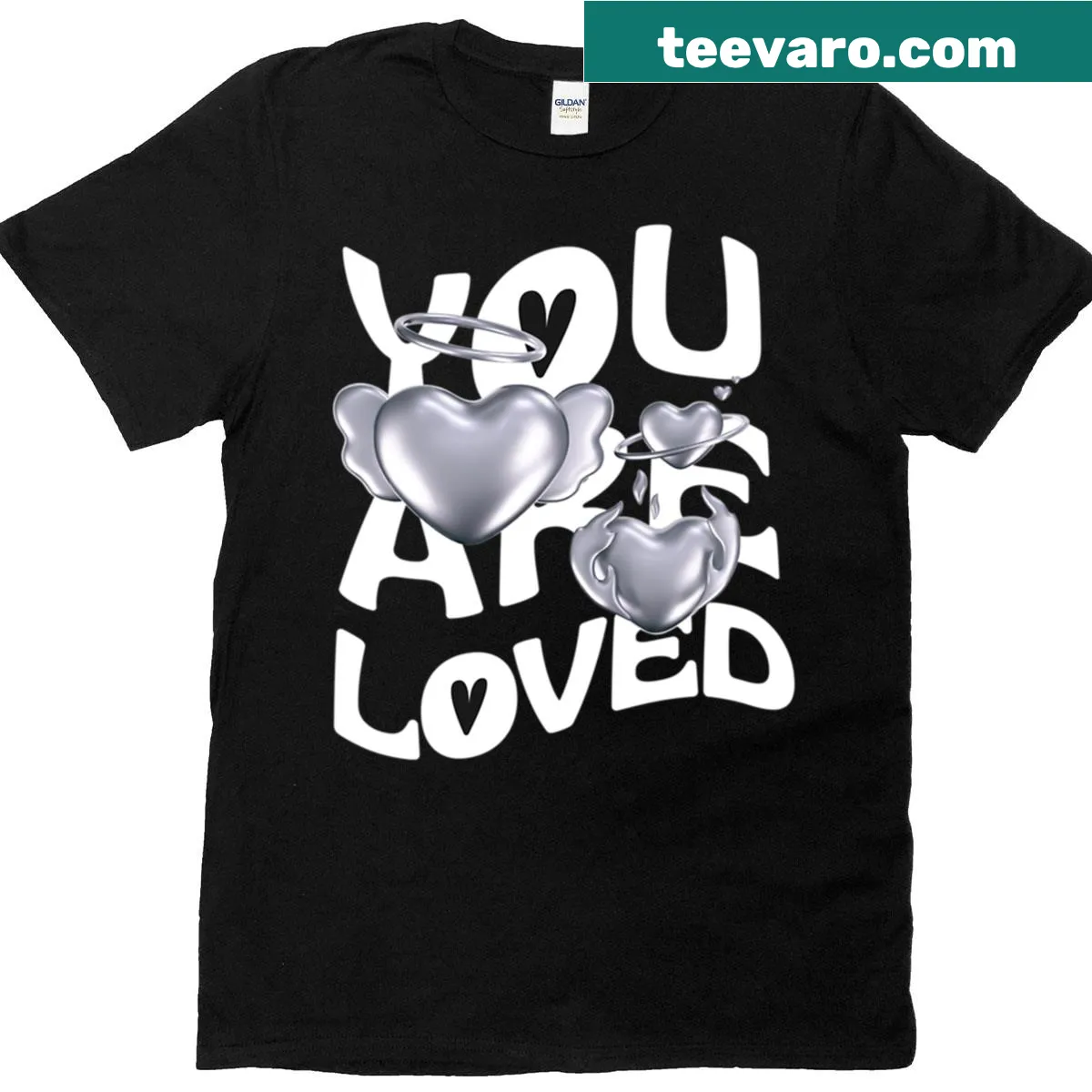 T-shirt featuring 'You Are Loved' inspirational text design — on a men's t-shirt