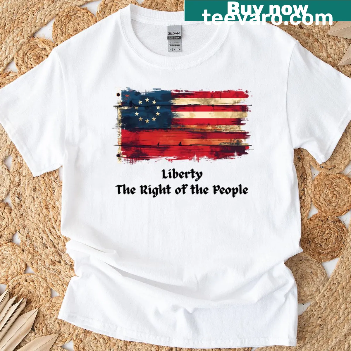 Liberty Flag design with 'Right Of The People' text on T-shirt — on a men's t-shirt