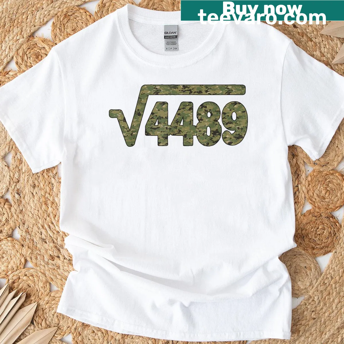 Vintage army pattern math teacher t-shirt with square root graphic — on a men's t-shirt
