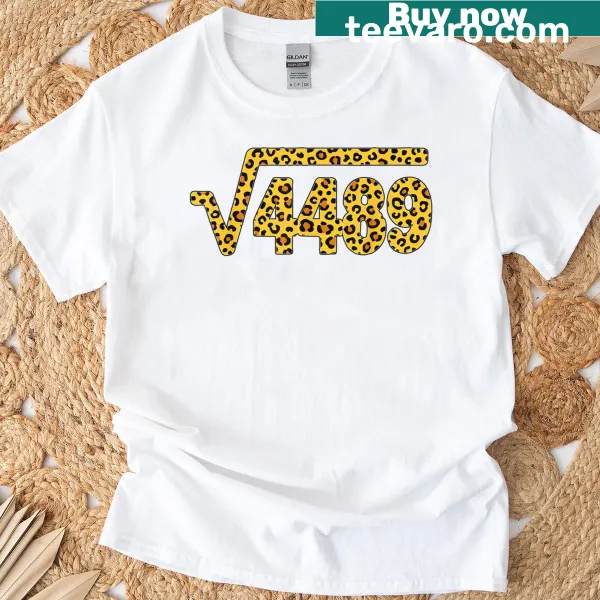 Leopard pattern math teacher shirt with meme and square root design