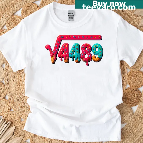 Whimsical ice cream drip design with math references on T-shirt