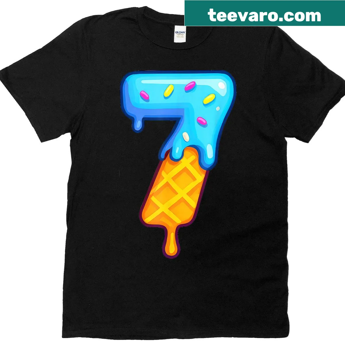 Matching couple t-shirts for Halloween featuring ice cream theme and number 67 — on a men's t-shirt