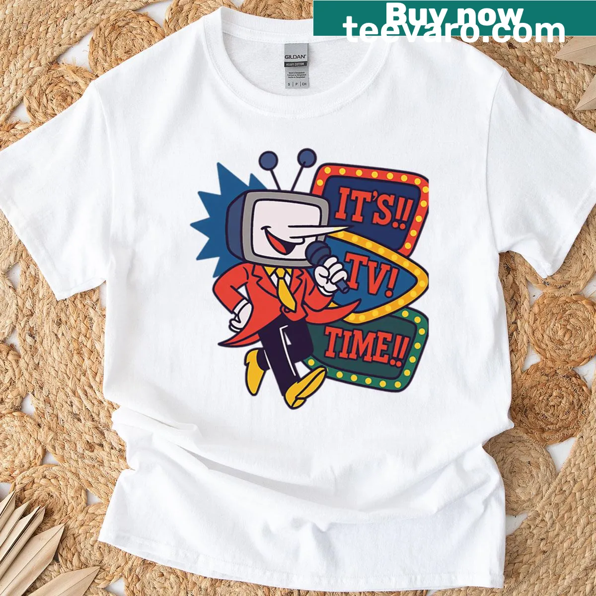 Retro 90s t-shirt featuring cute gaming characters with a humorous touch. — on a men's t-shirt