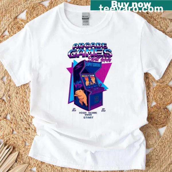 Capybara fighter in a retro gaming design on T-shirt