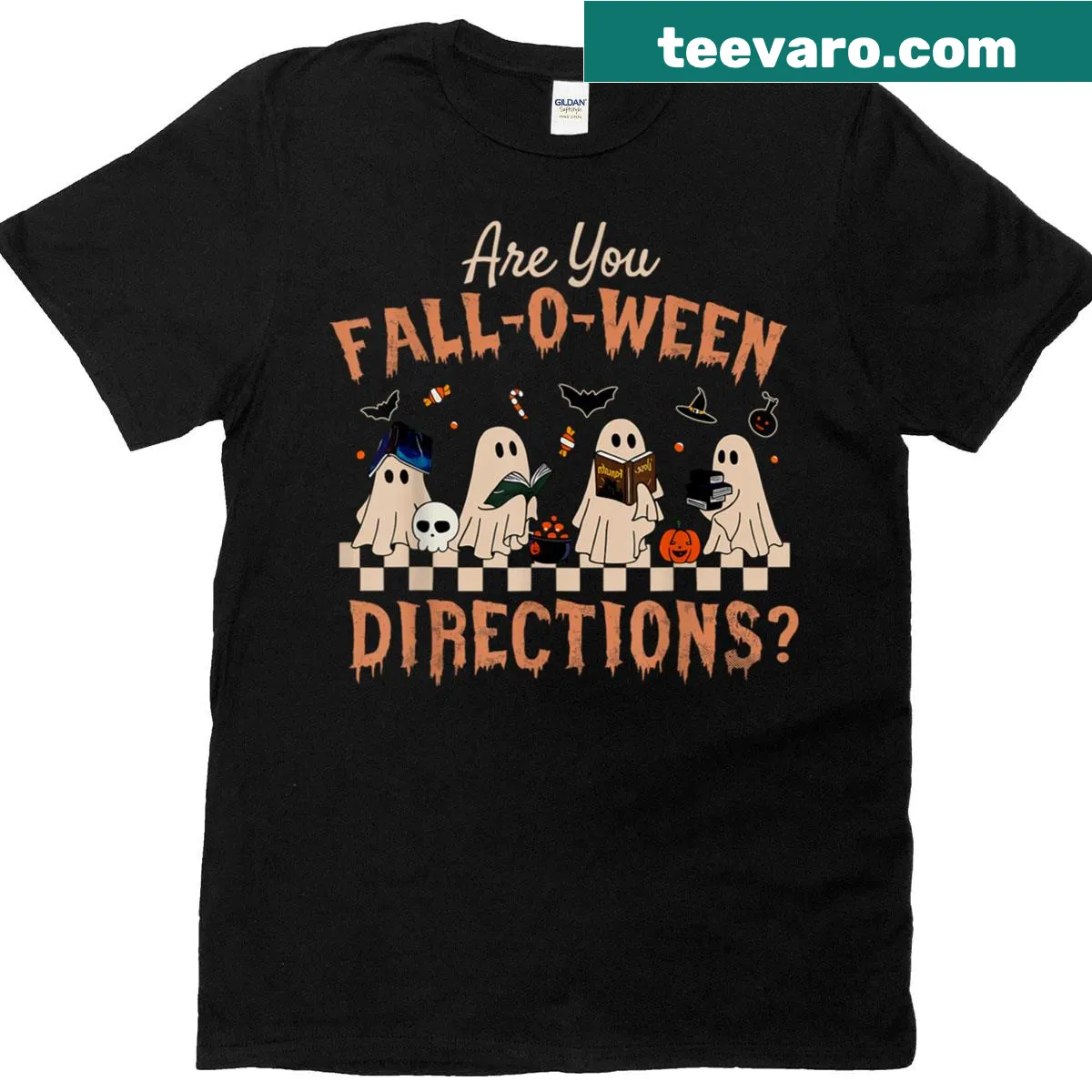 Funny Halloween teacher t-shirt with ghost graphics — on a men's t-shirt