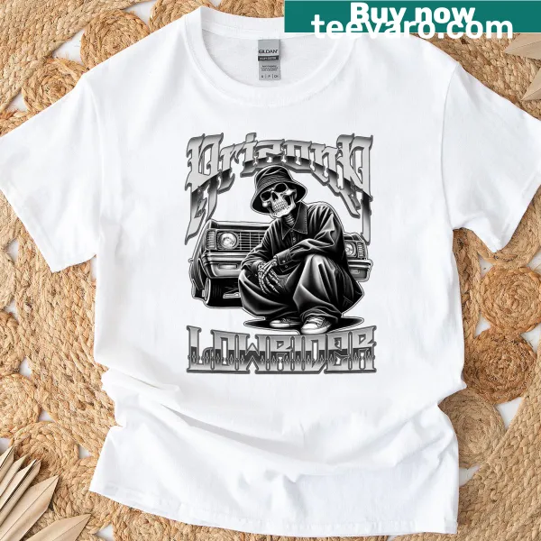Chicano skeleton design on a T-shirt celebrating low-rider culture