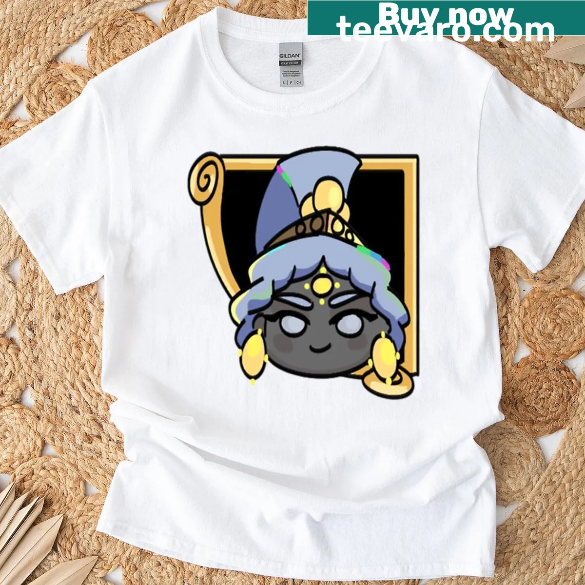 T-shirt featuring Athena, the goddess of wisdom, from Hades game. — on a men's t-shirt