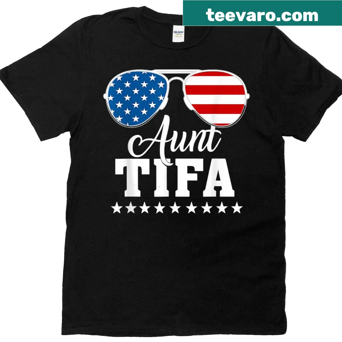 Funny Aunt Tifa t-shirt with bold text — on a men's t-shirt