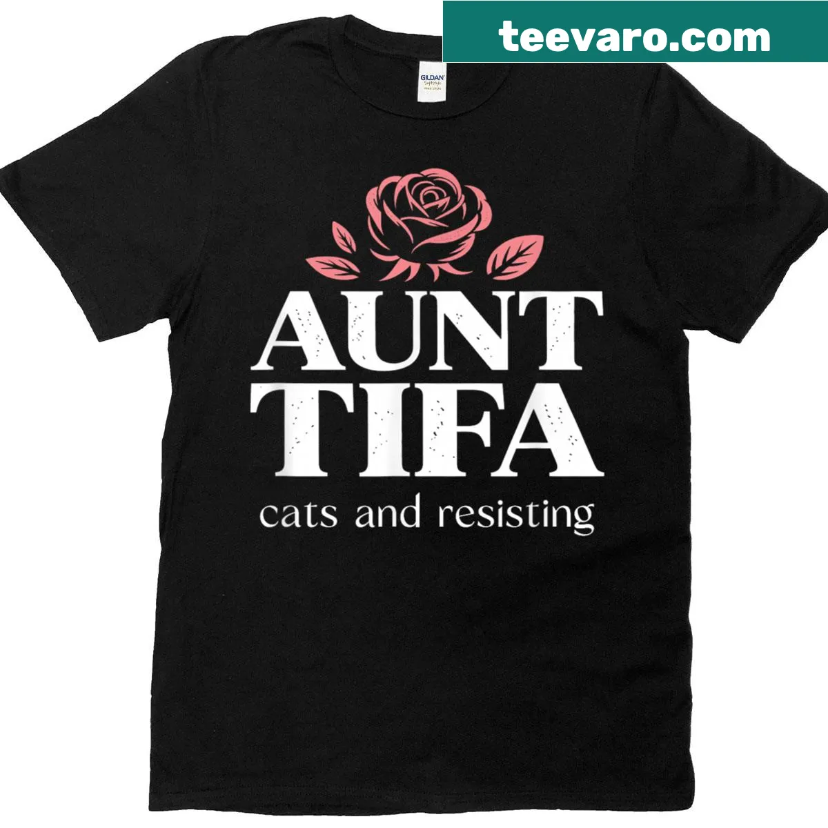 Floral activist t-shirt featuring Aunt Tifa and protest message — on a men's t-shirt