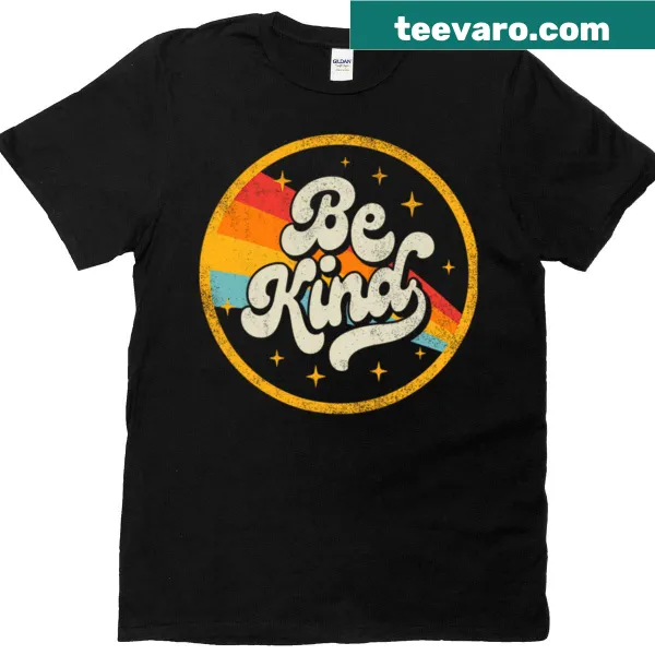 Retro t-shirt with an inspirational 'Be Kind' graphic against a space theme
