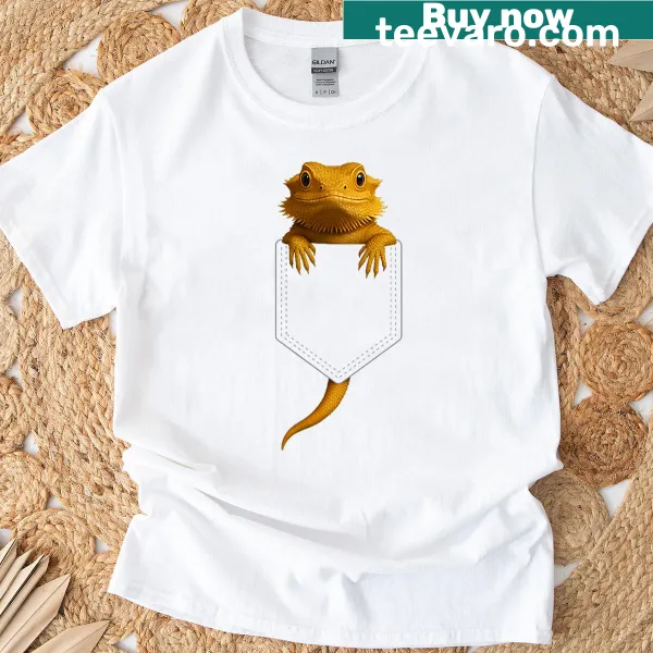 Cute pocket T-shirt featuring a bearded dragon illustration