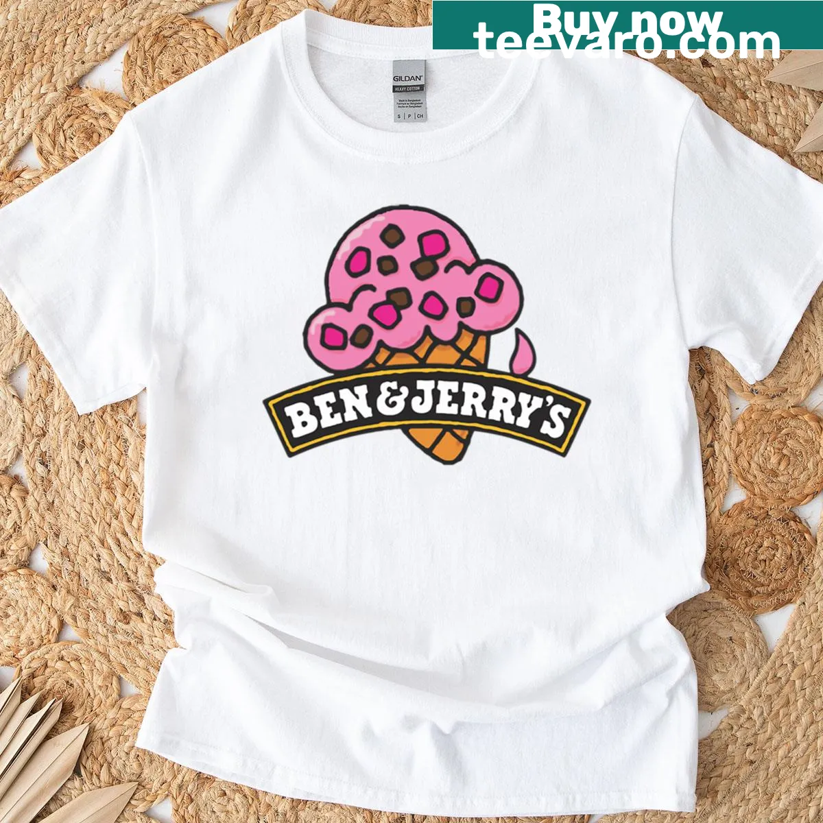 Ben & Jerry's branding design on a t-shirt — on a men's t-shirt