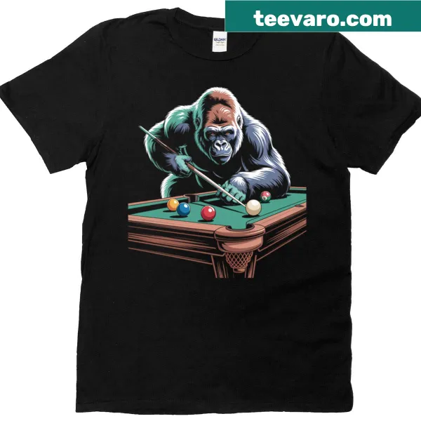 Sasquatch playing billiards graphic on a t-shirt
