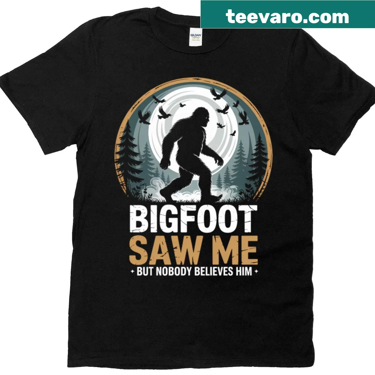 Humorous Bigfoot Sasquatch T-shirt with playful text — on a men's t-shirt