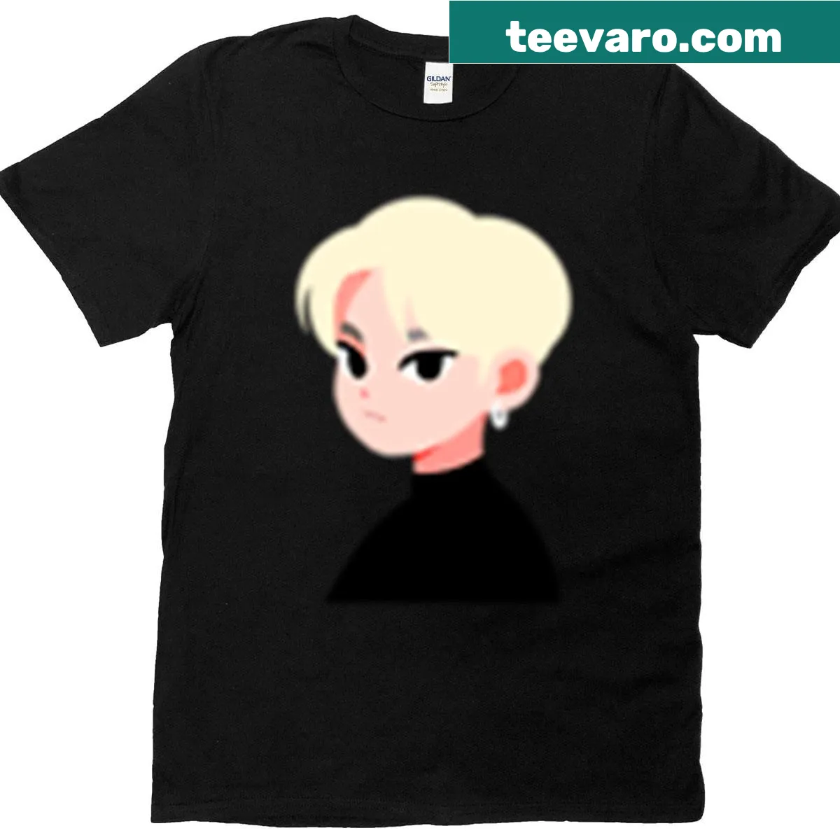 Cartoon boy with blonde hair graphic on t-shirt — on a men's t-shirt