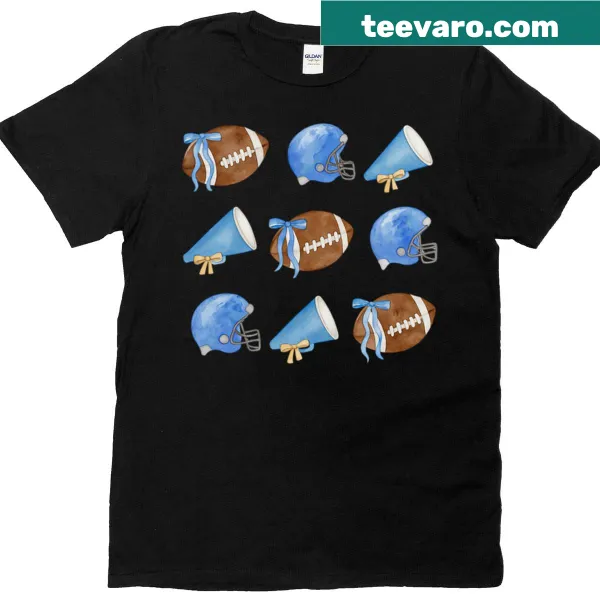 Illustrated clipart of football and cheerleading on a T-shirt